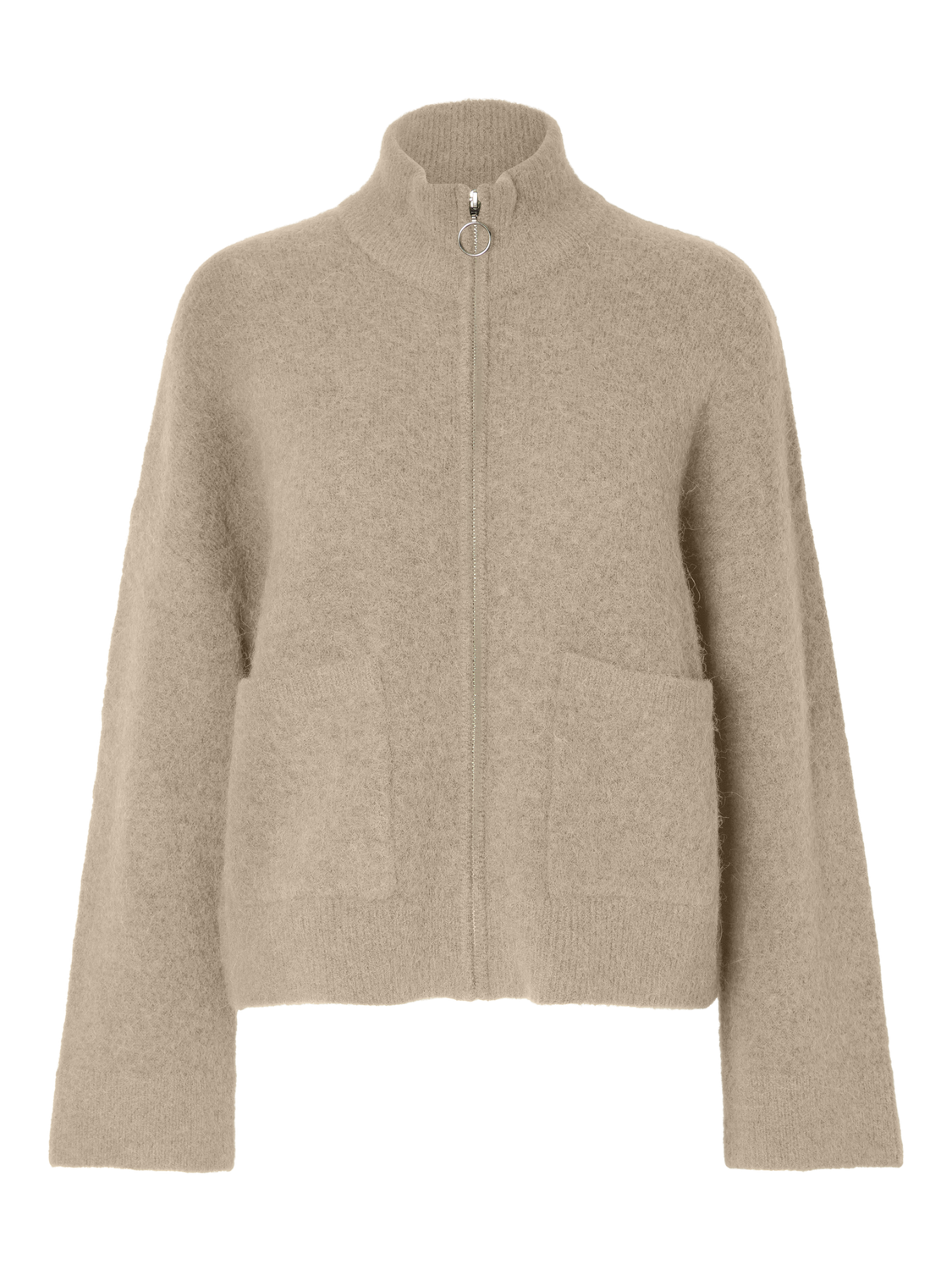 Sia Ras Zipper Strikket Cardigan - Hummus - Selected Femme